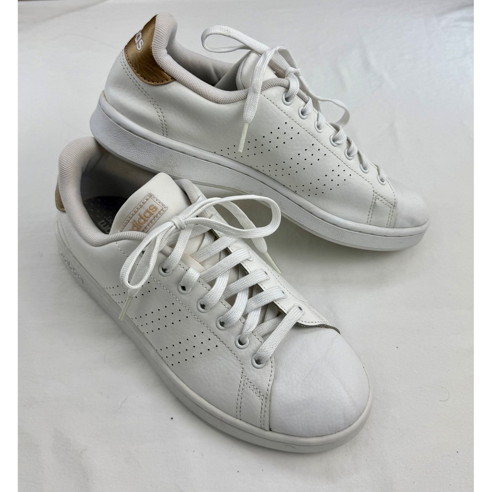 Adidas Advantage White Copper Gold Leather Sneakers F36223 Womens 9.5